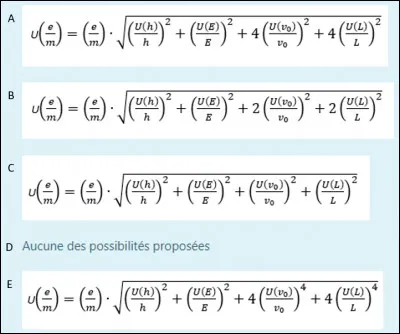 Quelle est la bonne écriture de l'incertitude-type composée du rapport entre la charge d'un électron et sa masse ?