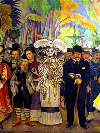 Voici "La Fête des morts", représentée par le peintre Diego Rivera. On y célèbre un squelette appelé "La Catrina" : mais où donc ?
