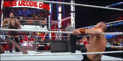 2e question : Vers la fin du match, qui va aider le messie (surnom du catcheur de la réponse de la question précédente) qui avait était projeté par John Cena sur la table des commentateurs ?