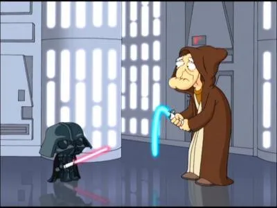 Ce dessin anim adore mettre en scne les parodies, comme le prouve cette image. Quelle est la famille djante que l'on y retrouve ?