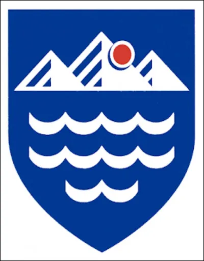 Quel est ce blason représentant un coucher de soleil sur la mer et les montagnes ?