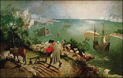 Dans mon enfance, j'appelais ce tableau "Le gai laboureur". Mais j'ai appris plus tard que c'est en fait "La Chute d'Icare" (il faut bien regarder !). 
Mais qui l'a peint ?