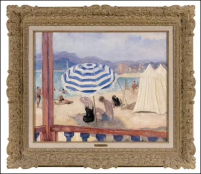 Son tableau s'intitule "Parasol bleu et tentes" ?