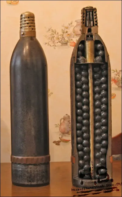 Quel est le nom de cet obus &agrave; balles, souvent utilis&eacute; durant les deux Guerres mondiales ?