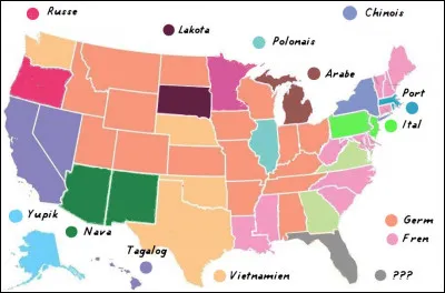 Assez étonnamment, c'est en Floride (en gris) que l'on trouve cette langue comme étant la 3e dans l'état : laquelle ?
