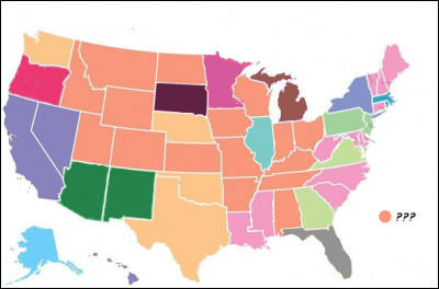 Sur cette carte représentant les "3e langues" - les plus parlées hormis l'anglais et l'espagnol - quelle est la plus répandue, en nombre d'états ?
(Couleur : orange foncé)