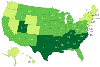 Rappel historique > Que représente la région en vert foncé, concentrée dans le sud, avec l'Utah en prime ?