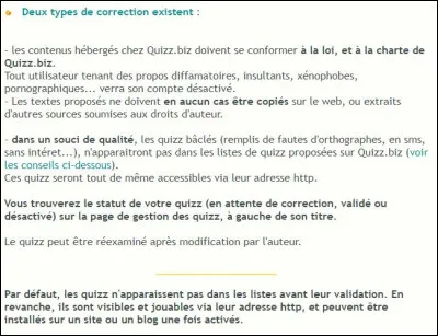 Quel statut permet de corriger des quiz ?