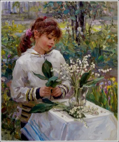Qui est le peintre de cette jeune fille au bouquet de muguet ?