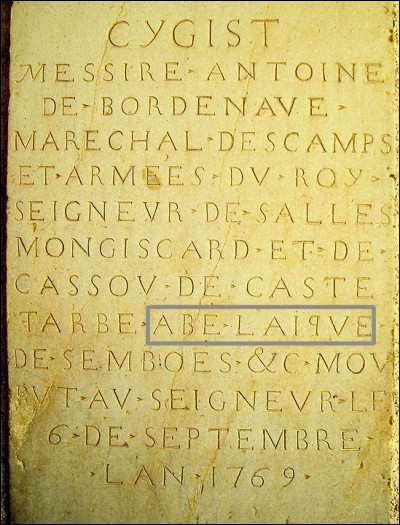 Comme l'atteste cette dalle funéraire, le terme "abe laique" (tel quel !) existe bien jusqu'au XVIIIe s. Alors ?
