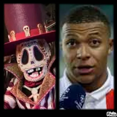 C'est Kylian Mbappé derrière le squelette !