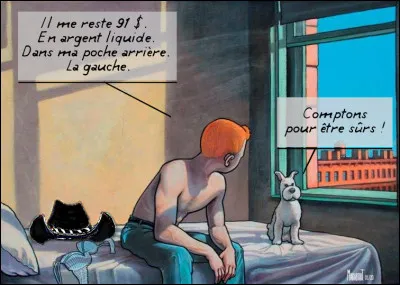 Un harmonica lancinant* ! Tintin, toujours professionnel, répète son texte avec Milou, alors que son partenaire (Dustin Hoffman) fait une pause... Sur quel tournage quel film sommes-nous ?
