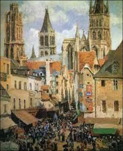 Quel peintre a inclus la cathédrale dans son tableau intitulé "Rue de l'Épicerie, Rouen" ?