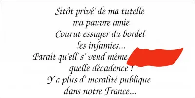 Dans cette sorte de quatrain avec rime à l'hémistiche, il n'en manque qu'une (de 3 pieds). À vous de la retrouver !