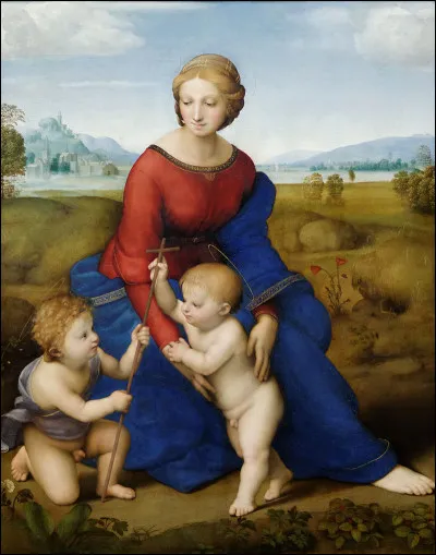 Ce peintre italien, né en 1483, avait 21 ans quand il a peint "le mariage de la vierge" et 23 ans pour cette "Madone à la prairie" : c'est ...