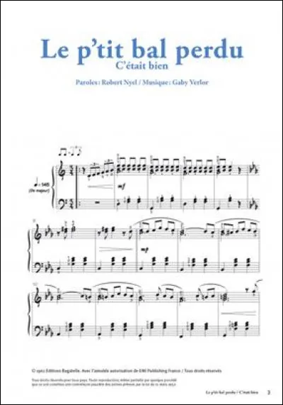 "Non, je ne me souviens plus du nom du bal perdu
Ce dont je me souviens c'est de ces amoureux
Qui ne regardaient rien autour d'eux
Y avait tant d'insouciance
Dans leurs gestes émus
Alors quelle importance
Le nom du bal perdu ..." : 
Qui chante "le petit bal perdu" en 1961 ?
