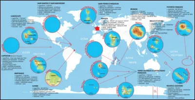 Je n'oublie pas nos amis ultramarins, l'ensemble des mesures dites dans ce quiz, seront applicables et ajustées en fonction de chaque territoire. Nommez les cinq départements et régions d'outre-mer :