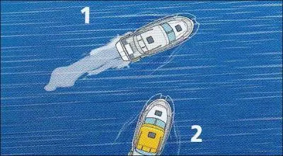 En mer, vous tes sur le navire 1 et vous tes rattrap par le navire  moteur 2. Que faites-vous ?