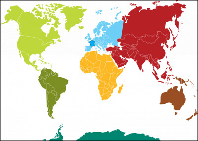 Les continents et océans - Quel continent est représenté en marron sur cette carte ?
