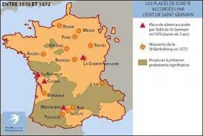 Laquelle de ces villes n'est pas une place de sûreté concédée aux protestants en 1570 ?