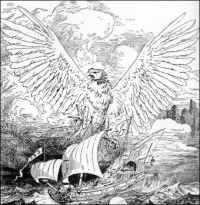 Oiseaux fabuleux des légendes orientales, d'une force et d'une taille prodigieuses :