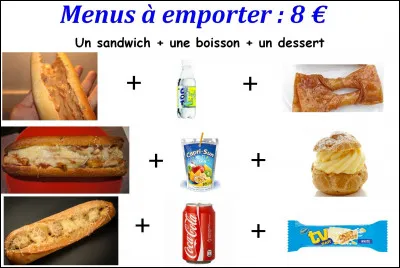 Si vous êtes pressé, pas de problème, nous avons également des menus à emporter. Nommez les sandwichs disponibles sur la carte.