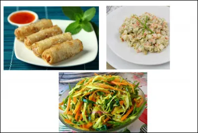 Ensuite c'est au tour de l'entrée. Nommez les trois produits au choix qui s'offrent à vous :