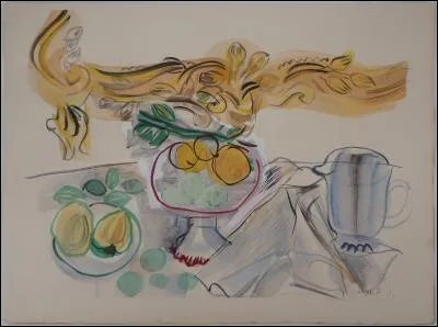 Qui est l'auteur de l'aquarelle "Coupe de fruits sur la table" ?