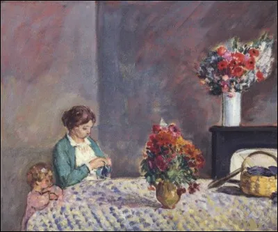 Qui a peint "Femme et enfant devant une table" ?