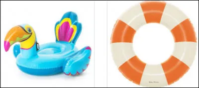 Il y a deux bouées. La première est la bouée à gauche qui coûte un euro de plus que la deuxième bouée à droite, basique. Laquelle achètes-tu ?