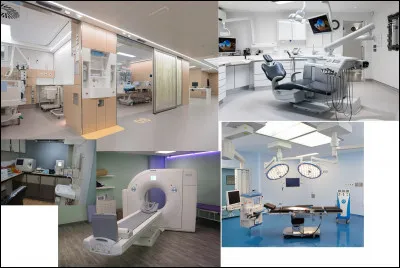 En cas de problème de santé, un mini-hôpital est présent. Citez les pièces sur l'illustration.