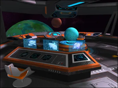 Dans cette pièce, tout se contrôle depuis ce poste, le pilotage, la vérification des données ... 
Quelle planète se situe au premier plan ?