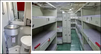 Passons maintenant aux chambres dont celles des passagers en photo ci-dessus. Le confort est sommaire, je vous l'accorde mais vous n'y passerez pas beaucoup de temps, juste pour dormir. Dans quel véhicule terrestre trouve-t-on ce genre de sanitaire ?