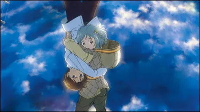 Sur cette image où l'on voit l'un des personnages à l'envers, comment l'héroïne débarque-t-elle dans le monde d'Aiga ?