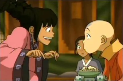 Durant leur voyage Aang, Katara et Sokka font une halte chez :