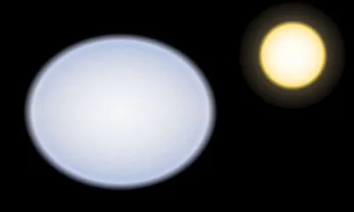 Sur cette image, on voit que Véga entraîne une "lune" beaucoup plus grosse qu'elle !