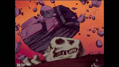 Lorsque les derniers dinosaures sont morts, leurs squelettes sont détruits ou enterrés par des séismes et des inondations gigantesques, provoquant la fin du monde. Cette vision catastrophique s'inspire de la théorie selon laquelle les mammifères sont apparus après que tous les animaux et les plantes du monde des dinosaures aient complètement disparu. Le premier à émettre cette théorie fut :