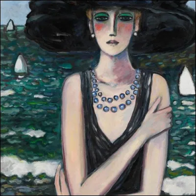 Joli décolleté couvert par un collier de perles, du peintre :