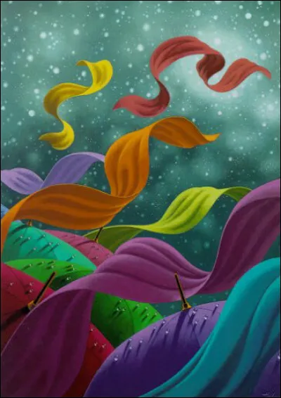 Ses beaux rubans s'envolent : on a déjà rencontré cet artiste dans le quiz précédent, je rappelle qu'il est connu pour peindre des parapluies :