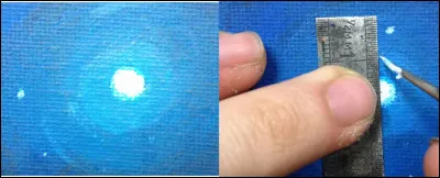 Technique (2) > Soyons sérieux. Après avoir peint un cercle, tracez 2 lignes de scintillement perpendiculaires et pour le halo scintillant, utilisez (choisissez !)...