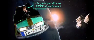 Ce conducteur débutant est train de commettre une infraction au Code Spatial. Laquelle ? Et d'où vient-il, d'après sa plaque ?