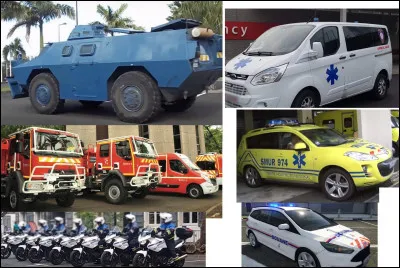 Quelques engins de maintien de l'ordre, des secours et d'incendie sont en exposition un peu plus loin. Le public peut ainsi monter &agrave; l'int&eacute;rieur et actionner les gyrophares et la sir&egrave;ne ! Parmi ces v&eacute;hicules, lequel est virtuel sur cette illustration ?
