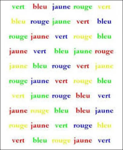 Combien y a-t-il ''vert'' écrit en vert ?