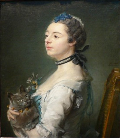 Quel type de chat est représenté avec sa maîtresse sur ce tableau de Jean-Baptiste Perronneau peintre du XVIIIe siècle ?