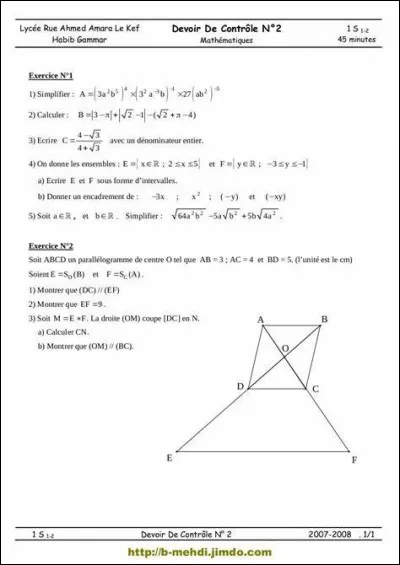 Aujourd'hui, au collège, contrôle de mathématiques ! Quelle est ta réaction ?