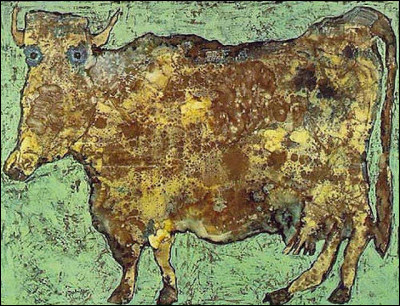 Quel peintre (premier théoricien d'un style d'art auquel il a donné le nom ''d'art brut'') est l'auteur de ce tableau intitulé ''La Vache au nez subtil'' ?