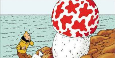 Quel est le nom de la bande dessinée de "Tintin" où se trouve un champignon géant sur la couverture ?