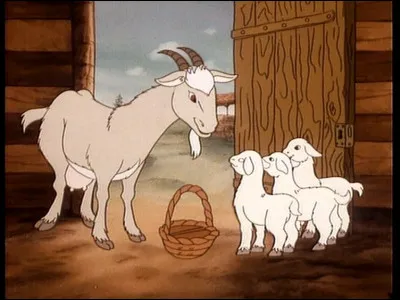 Voici le soir, madame Chèvre rentre chez elle et demande si les enfants ont été sages !
-Pas du tout, faites des gosses ! C'est inassumable 3 gosses ! Enfin ne nous plaignons pas, chez La Fontaine, ils étaient...