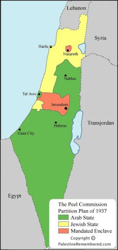 Quel est le but de la commission Peel mise en place en 1936 par les Britanniques en Palestine ?