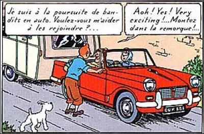 Dans" L'île Noire" Tintin fait du stop et tombe sur ce couple de touristes en décapotable. Quel est ce modèle ?